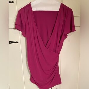 Banana Republic Raspberry Faux Wrap, Flutter Sleeve Draped Top. Size M.